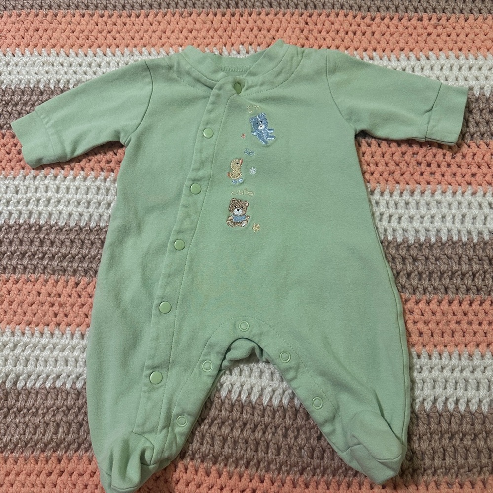 Vintage Green Baby Footie